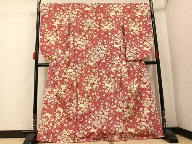 平和屋着物●小振袖 二尺袖 兎 桜 洗える着物 AABK0227ph