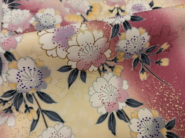 平和屋着物●小振袖 二尺袖 舞桜 暈し染め 洗える着物 AABK0228ph