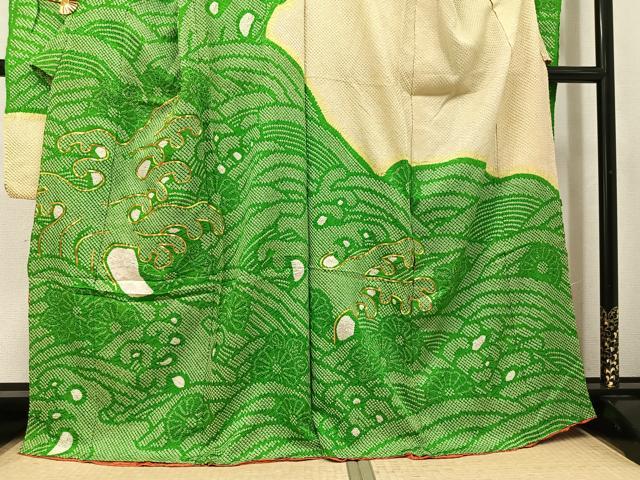 平和屋着物●豪華振袖 駒刺繍 絞り 立波花文 仮絵羽 逸品 未使用 AABK0232ph