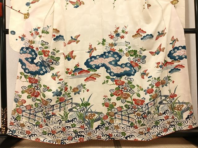 平和屋着物●豪華振袖 型染め 花鳥文 正絹 逸品 AABK0233ph