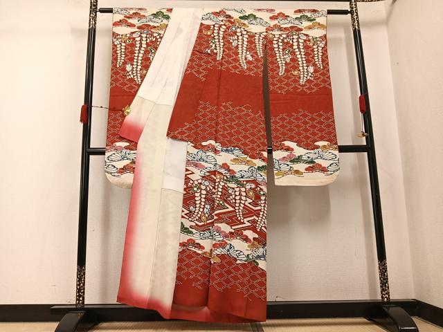 平和屋着物●豪華振袖 型染め 草花文 正絹 逸品 AABK0234ph