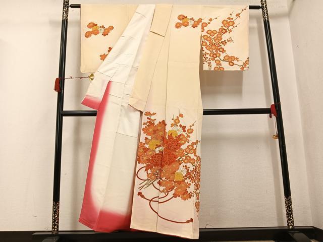 平和屋着物●訪問着 草花文 暈し染め 金彩 鬼しぼ縮緬 正絹 逸品 AABK0236ph