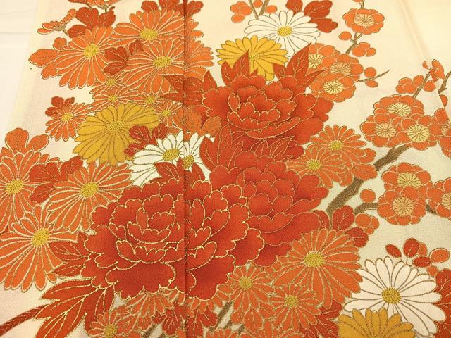 平和屋着物●訪問着 草花文 暈し染め 金彩 鬼しぼ縮緬 正絹 逸品 AABK0236ph