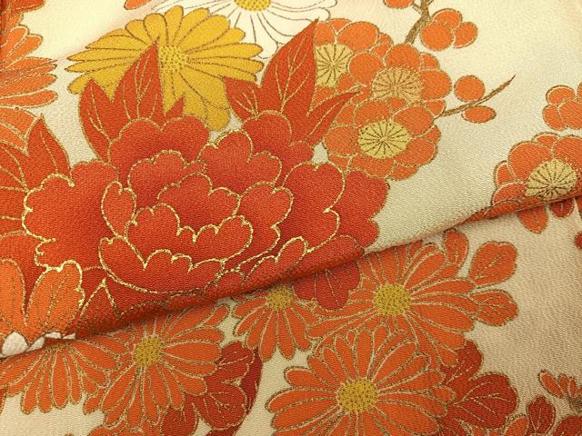 平和屋着物●訪問着 草花文 暈し染め 金彩 鬼しぼ縮緬 正絹 逸品 AABK0236ph