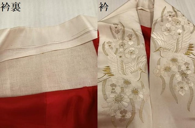平和屋着物●アンティーク 大正ロマン 振袖用長襦袢 袷 絞り 草花文 半衿刺繍 正絹 逸品 AABK0240ph
