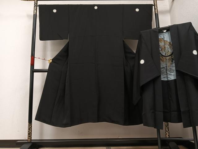 平和屋着物●男性 黒紋付・羽織セット 正絹 逸品 AABK0251ph