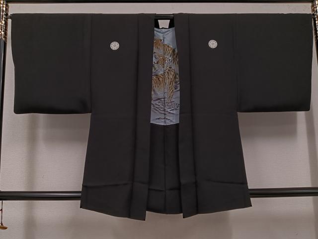 平和屋着物●男性 黒紋付・羽織セット 正絹 逸品 AABK0251ph