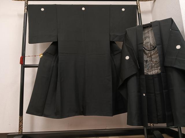 平和屋着物●男性 黒紋付・羽織セット 正絹 逸品 AABK0253ph