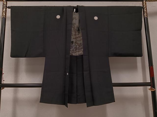 平和屋着物●男性 黒紋付・羽織セット 正絹 逸品 AABK0253ph