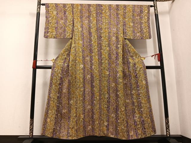 平和屋着物●上質な小紋 絞り 草花間道 正絹 逸品 AABK0258ph
