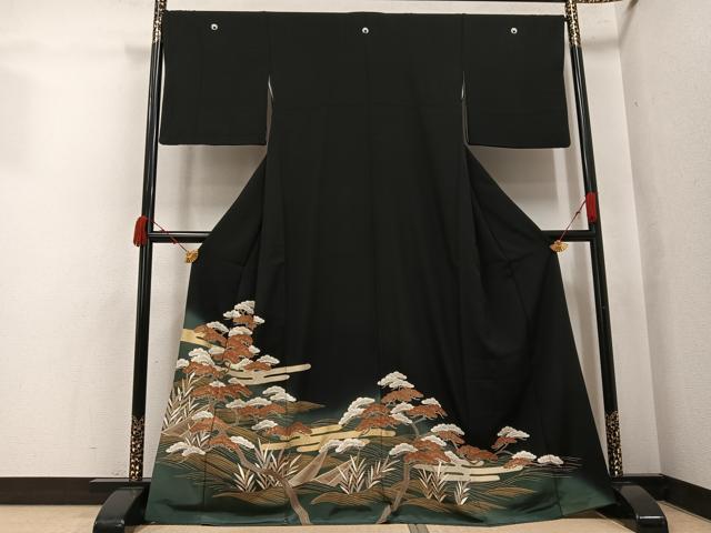 平和屋着物●豪華黒留袖 浜松笹舟文 暈し染め 金彩 正絹 逸品 AABK0259ph