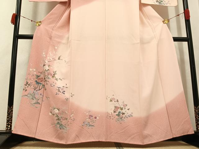 平和屋着物●訪問着 友禅 花鳥文 暈し染め 正絹 逸品 AABK0261ph