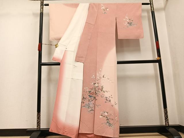 平和屋着物●訪問着 友禅 花鳥文 暈し染め 正絹 逸品 AABK0261ph