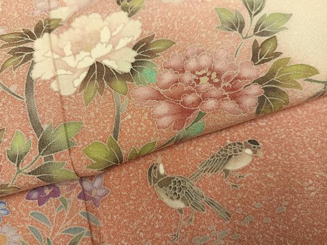 平和屋着物●訪問着 友禅 花鳥文 暈し染め 正絹 逸品 AABK0261ph
