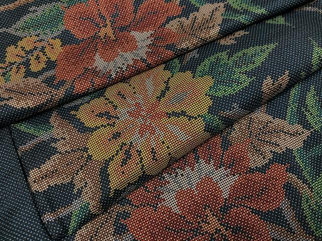 平和屋着物●本場大島紬 7マルキ 草花文 正絹 逸品 未使用 AABK0275ph