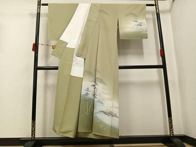 平和屋着物●訪問着 友禅 作家物 松竹梅渡り橋文 暈し染め 正絹 逸品 未使用 AABK0276ph