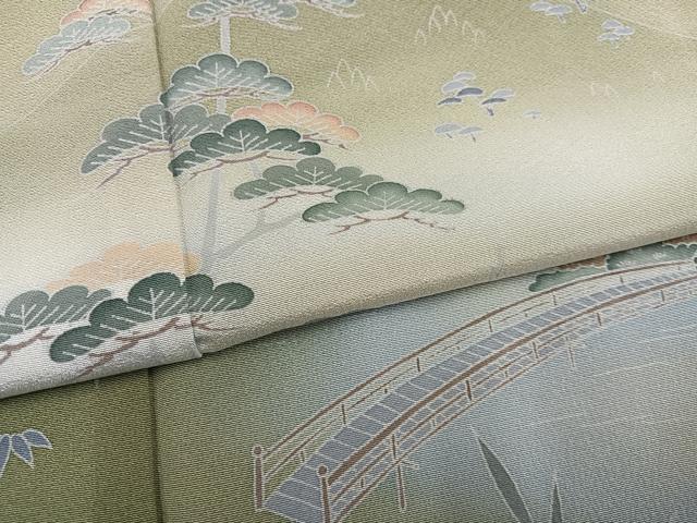 平和屋着物●訪問着 友禅 作家物 松竹梅渡り橋文 暈し染め 正絹 逸品 未使用 AABK0276ph