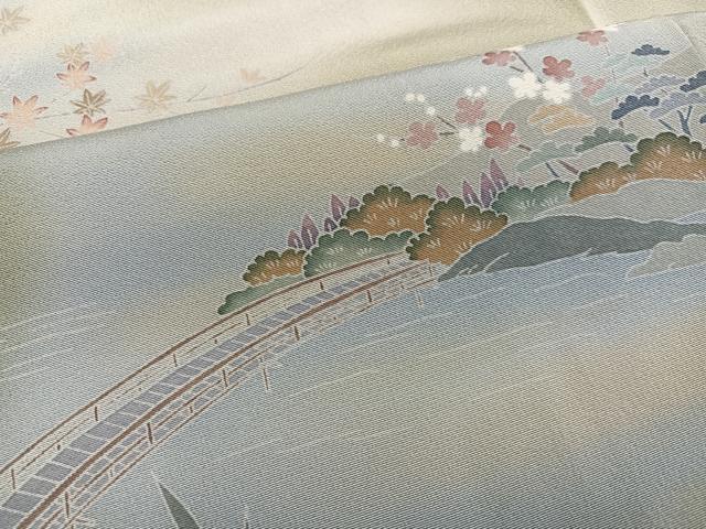平和屋着物●訪問着 友禅 作家物 松竹梅渡り橋文 暈し染め 正絹 逸品 未使用 AABK0276ph