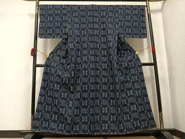 平和屋着物●久留米絣 草花文 綿 逸品 AABK0285ph