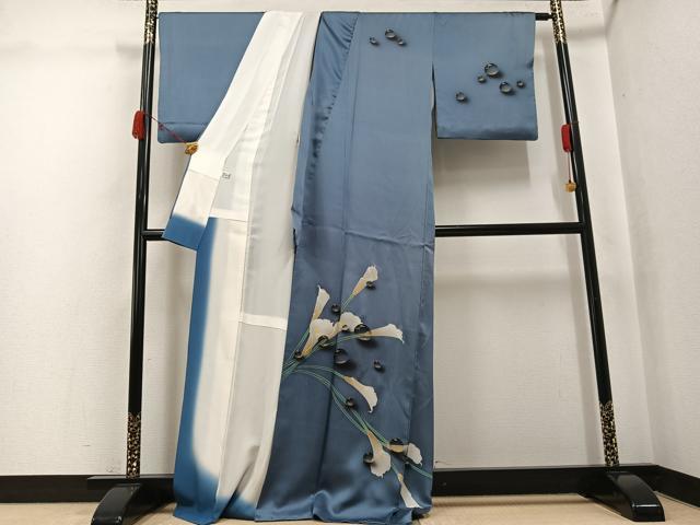 平和屋着物●染色作家 青木龍雲 訪問着 手描き 水玉 花 暈し染め 金彩 正絹 逸品 AABK0286ph