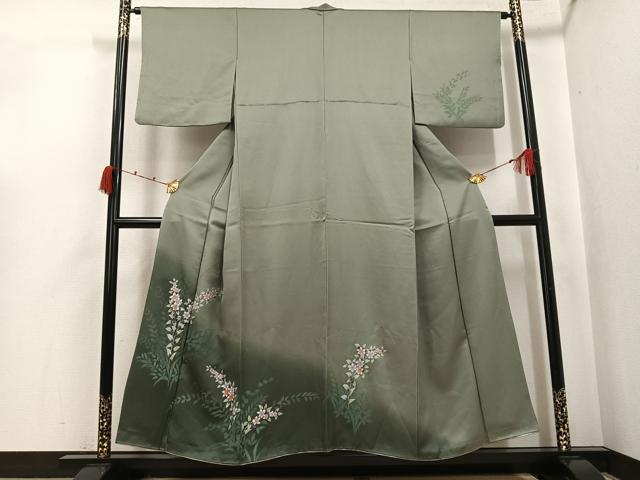 平和屋着物●訪問着 草花文 暈し染め 銀彩 正絹 逸品 AABK0288ph