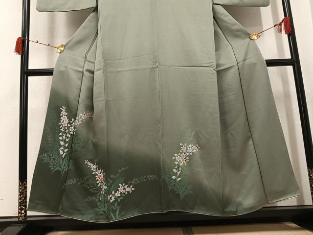 平和屋着物●訪問着 草花文 暈し染め 銀彩 正絹 逸品 AABK0288ph