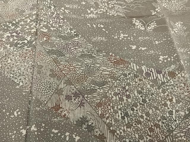 平和屋着物●訪問着 作家物 型染め 草木染 草花文 鬼しぼ縮緬 正絹 逸品 AABK0291ph