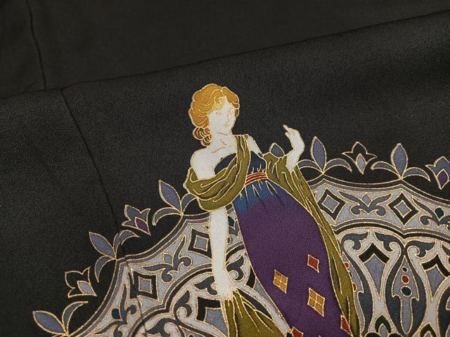 平和屋着物●螺鈿工芸作家 佐野正喜 黒留袖 女人文 金彩 正絹 逸品 AABK0304ph