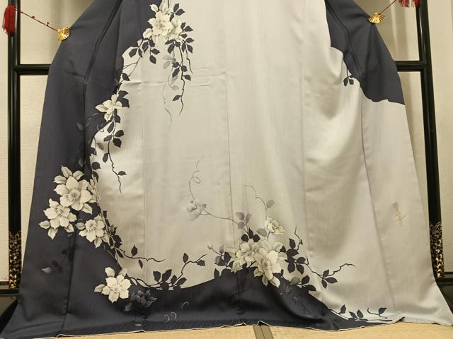 平和屋着物●華道家 假屋崎省吾プロデュース きものの世界 訪問着 枝花シルエット 金銀彩 ロング丈 正絹 逸品 AABK0307ph