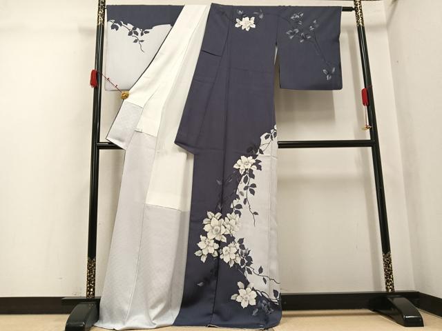 平和屋着物●華道家 假屋崎省吾プロデュース きものの世界 訪問着 枝花シルエット 金銀彩 ロング丈 正絹 逸品 AABK0307ph