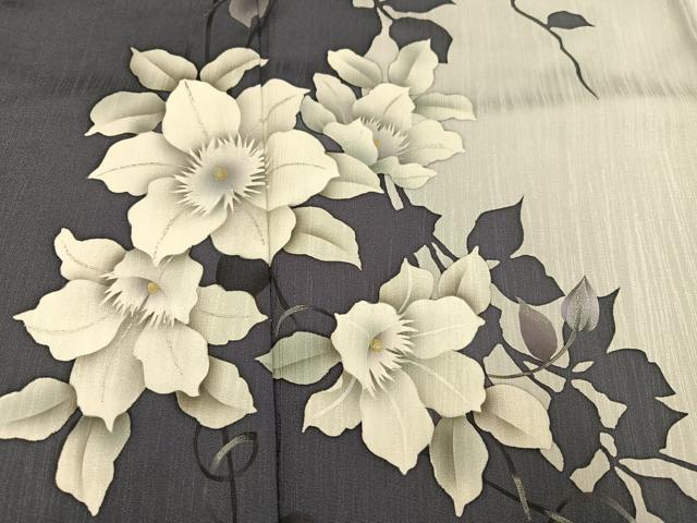 平和屋着物●華道家 假屋崎省吾プロデュース きものの世界 訪問着 枝花シルエット 金銀彩 ロング丈 正絹 逸品 AABK0307ph