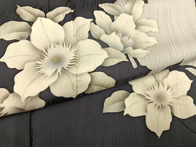 平和屋着物●華道家 假屋崎省吾プロデュース きものの世界 訪問着 枝花シルエット 金銀彩 ロング丈 正絹 逸品 AABK0307ph
