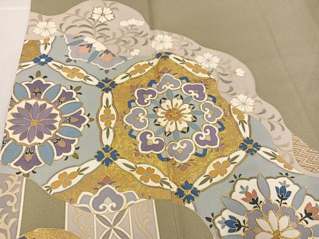 平和屋着物●豪華色留袖 駒刺繍 草花文 金彩 正絹 逸品 AABK0315ph