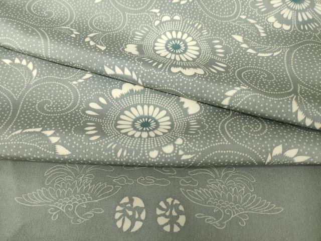 平和屋着物●上質な小紋 花唐草文 和染め 反端付き 正絹 逸品 AABK0329ck