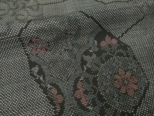 平和屋着物●本場大島紬 9マルキ 割付き花文 正絹 逸品 AABK0337ck