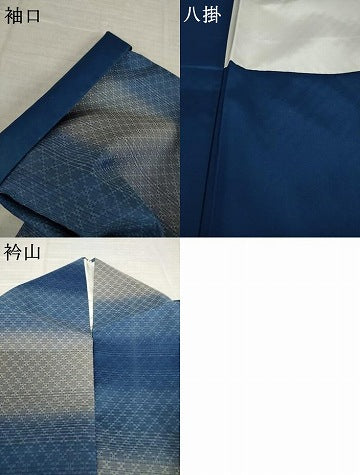 平和屋着物●藍工房 花織 紬 横段文 正絹 逸品 AABK0347ck