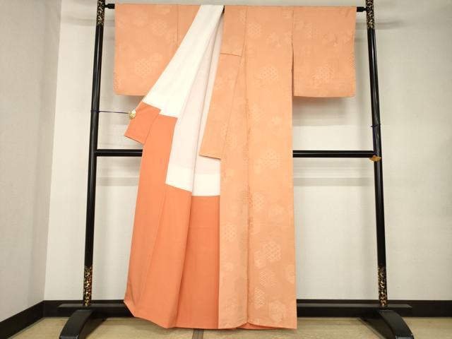 平和屋着物●上質な色無地 亀甲花地紋 東雲色 正絹 逸品 AABK0351ck