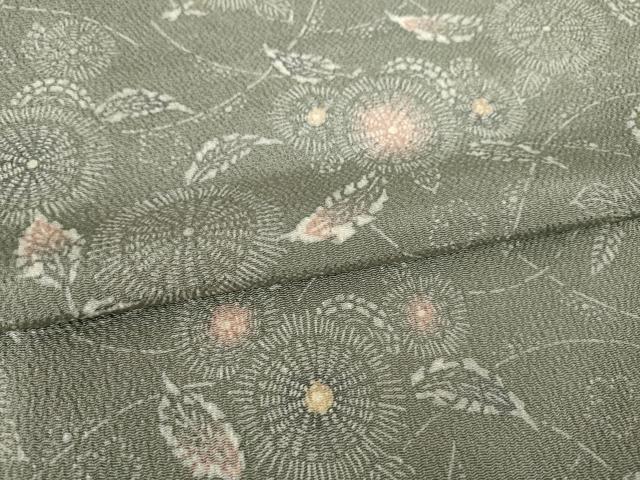 平和屋着物●上質な小紋 型染め 草花文 鬼しぼ縮緬 正絹 逸品 AABK0354ck