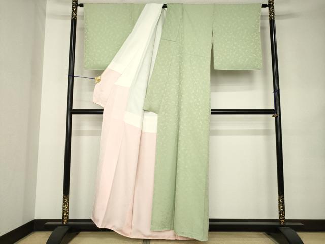 平和屋着物●上質な色無地 花尽くし地紋 岩井茶色 正絹 逸品 AABK0357ck