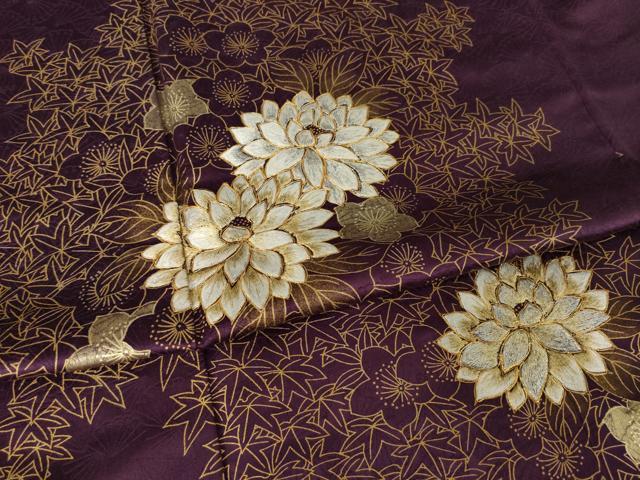 平和屋着物●訪問着 駒刺繍 草花文 金彩 正絹 逸品 AABK0359ck