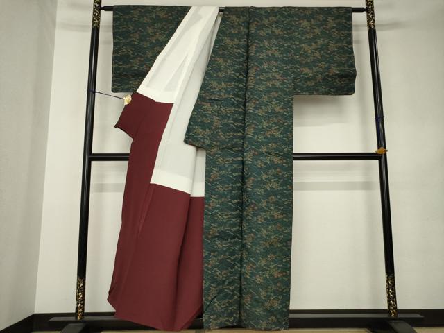 平和屋着物●上質な小紋 紬地 型染め 草花文 正絹 逸品 AABK0365ck