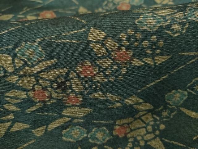 平和屋着物●上質な小紋 紬地 型染め 草花文 正絹 逸品 AABK0365ck