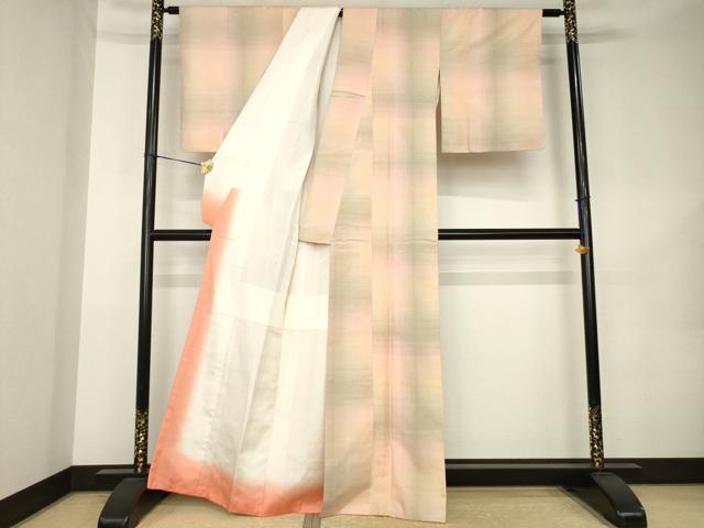 平和屋着物●紅花紬 米沢 霞文 正絹 逸品 AABK0367ck
