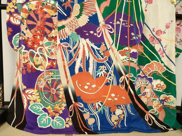 平和屋本店●アンティーク 大正ロマン 振袖 駒刺繍 源氏車花文 金彩 ロング丈 正絹 逸品 AABK0374ck
