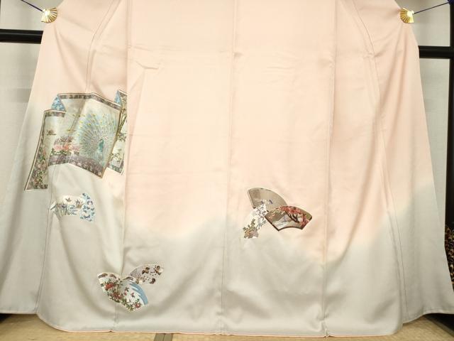 平和屋着物●訪問着 総刺繍 屏風孔雀花文 暈し染め 正絹 逸品 AABK0376ck
