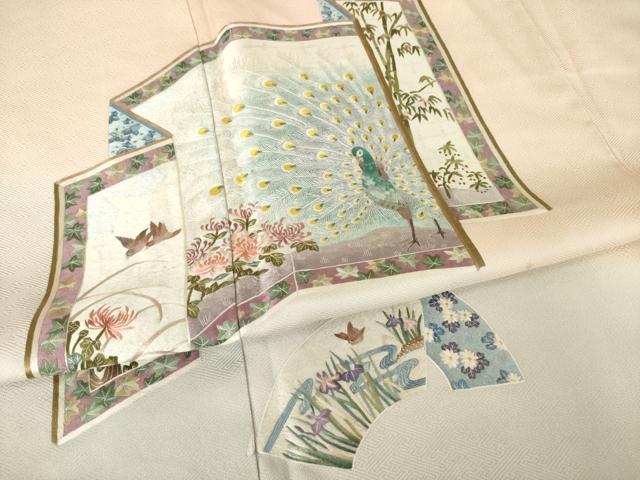 平和屋着物●訪問着 総刺繍 屏風孔雀花文 暈し染め 正絹 逸品 AABK0376ck