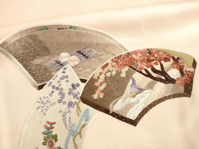 平和屋着物●訪問着 総刺繍 屏風孔雀花文 暈し染め 正絹 逸品 AABK0376ck