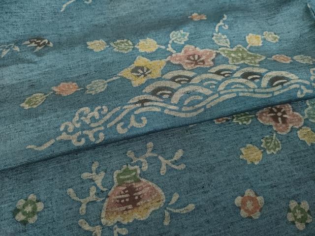 平和屋着物●上質な小紋 紬地 型染め 流水花文 正絹 逸品 AABK0378ck