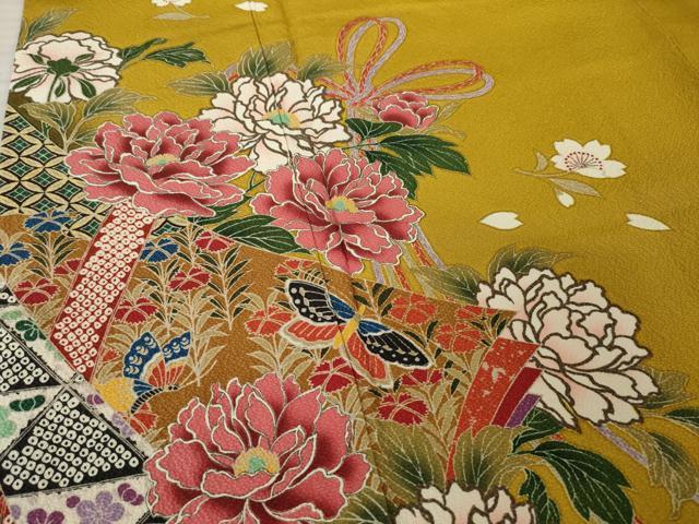 平和屋着物●豪華振袖 蔓帯花蝶文 暈し染め 金彩 ロング丈 正絹 逸品 AABK0384ck