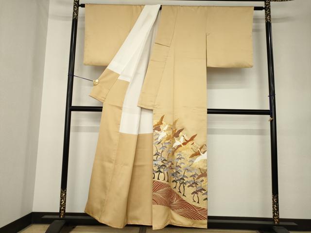 平和屋着物●豪華色留袖 作家物 駒刺繍 飛鶴松文 正絹 逸品 AABK0393ck